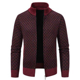 Thickened Plaid Print Cardigan Jacket for Men - Slim Fit Zipper Stand Collar Sweater for Winter Casual Wear