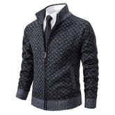 Thickened Plaid Print Cardigan Jacket for Men - Slim Fit Zipper Stand Collar Sweater for Winter Casual Wear