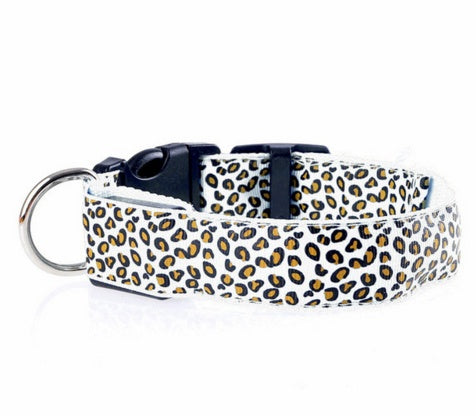 LED-Hundehalsband, Sicherheits-Halsband aus Nylon mit verstellbarem Leopardenmuster