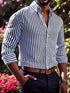 Ins Stripe Printed Long Sleeve Shirt Men Fashion Casual Lapel Button Top Clothing - Swefashionstore