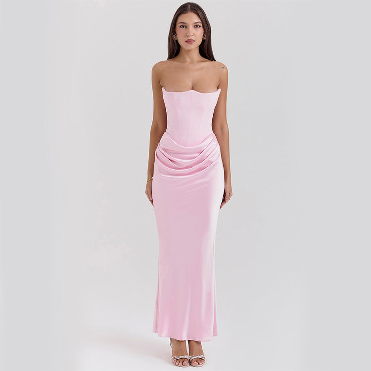 Unique Design Slim Mid-Waist Tube Top Long Dress - Swefashionstore