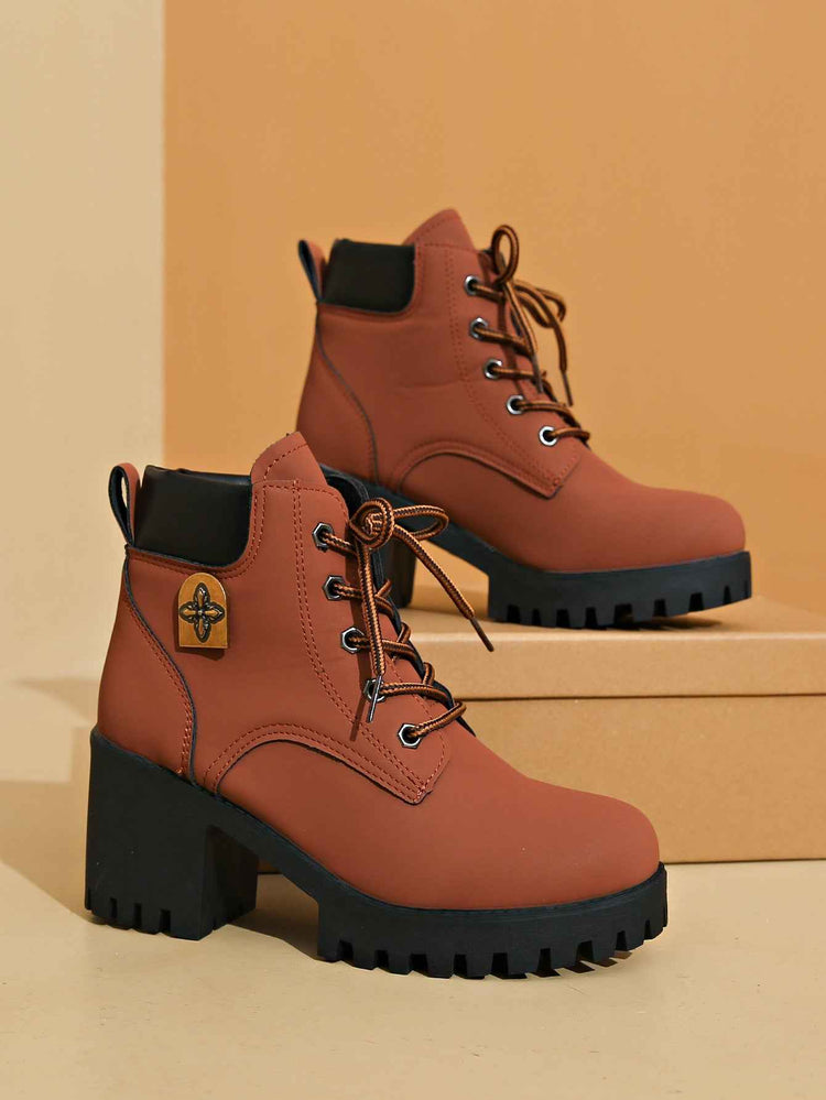 Chunky Heel Plus Size Martin Boots - Thick Bottom Fashion All-Match Plus Size Chunky Heel Boots