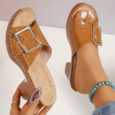 Fashion Crocodile-textured Buckle Sandals - Swefashionstore