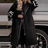 Hooded Windbreaker Long Jacket With Pockets And Drawstring Design Solid Color Knit-Sleeved Trench Coat For Women Clothing Fall Winter - Swefashionstore