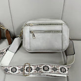 Triple-zipper Shoulder Bag With Floral Embroidered Straps - Swefashionstore