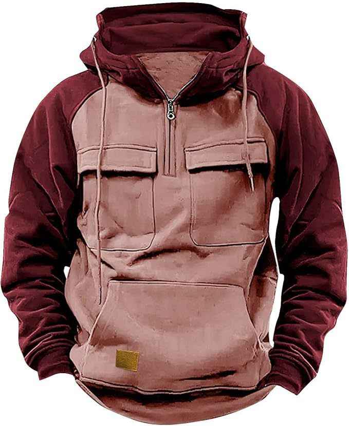 Fall Winter Retro Cargo Hoodies Men&