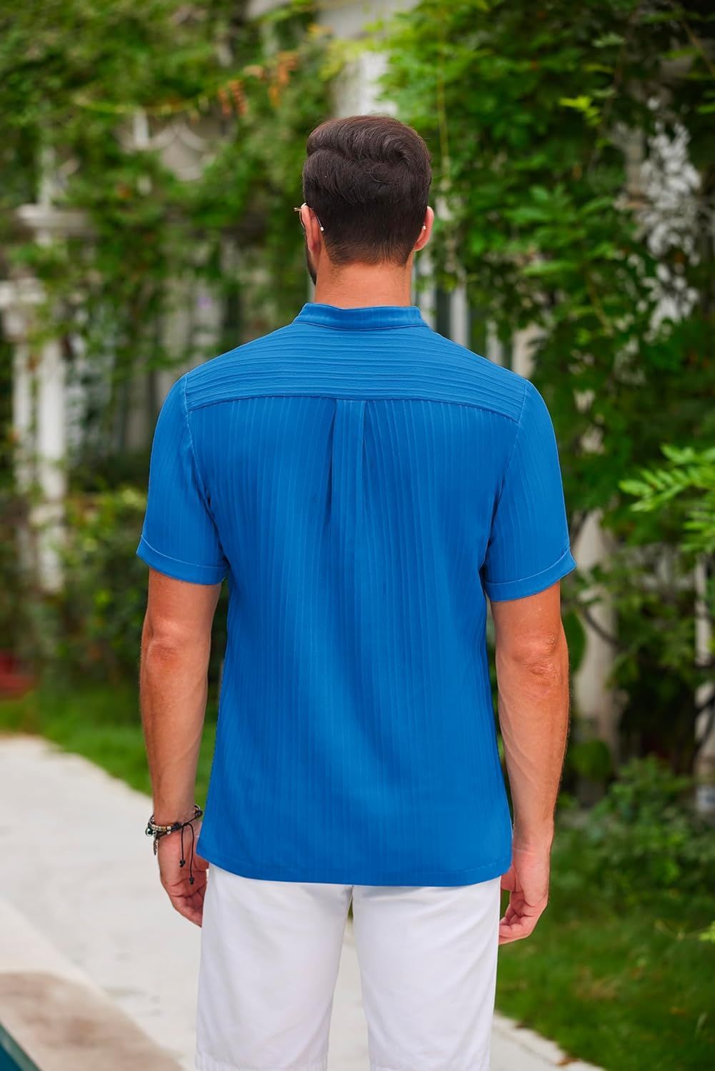 Summer Stand Collar Buttons Short Sleeve T-shirt Solid Color Stripe POLO Shirt Fashion Casual Beach Clothing For Men - Swefashionstore