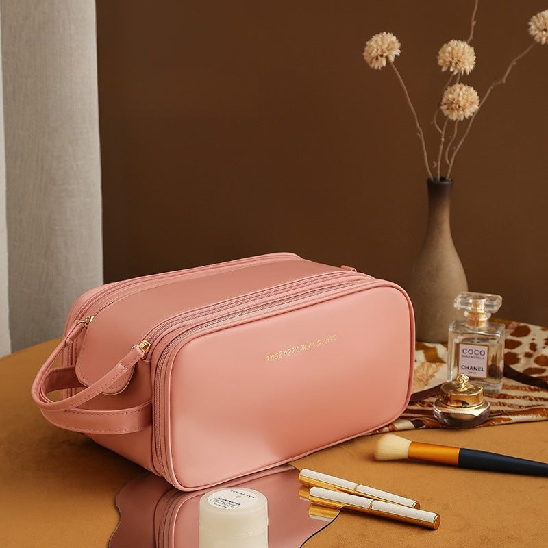 Three-layer Double Zipper U-shaped Design Cosmetic Bag Fashion High Capacity Make Up Bags Portable Pu Leather Storage Bag For Skin Care Products - Swefashionstore
