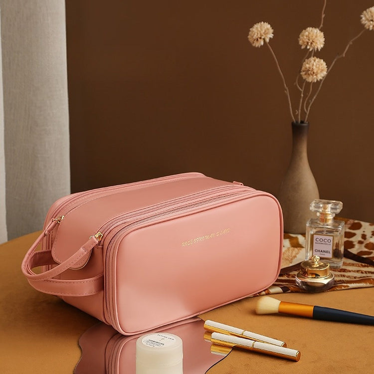 Three-layer Double Zipper U-shaped Design Cosmetic Bag Fashion High Capacity Make Up Bags Portable Pu Leather Storage Bag For Skin Care Products - Swefashionstore