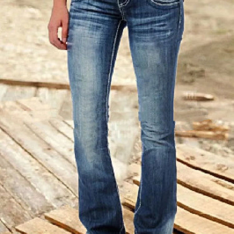Denim Women Low-Waist Flare Cotton Jeans - Swefashionstore