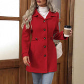 Elegant Woolen Coat for Women - Single-breasted Mid-length Jacket with Lapel and Buttons for Commuter Outwear