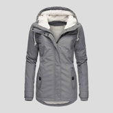 Winter Hooded Jacket for Women - Solid Color Fleece Zip-up with Pockets