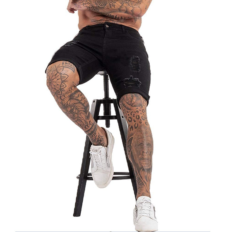 Ripped black denim straight type shorts - Swefashionstore