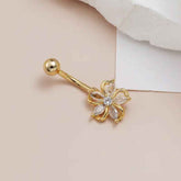 Popular Light Luxury Zircon Flower Navel Stud