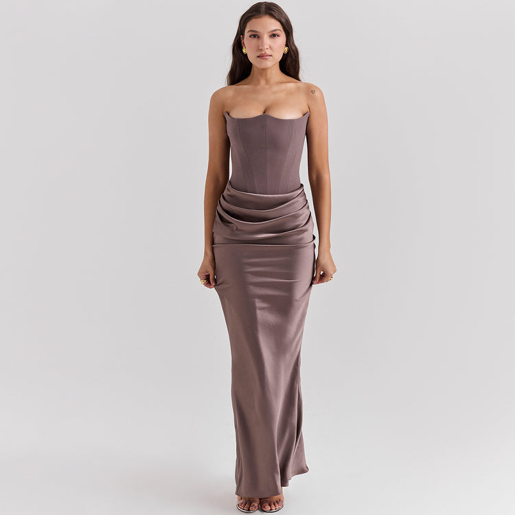 Unique Design Slim Mid-Waist Tube Top Long Dress - Swefashionstore