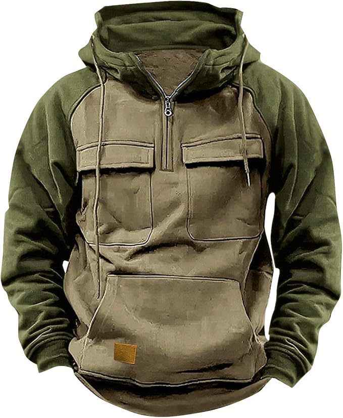 Fall Winter Retro Cargo Hoodies Men&