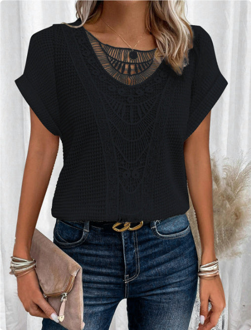 Summer Hollow Out Short-sleeved T-shirt - Swefashionstore