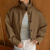 Khaki Lapel Simple Single-breasted Coat - Swefashionstore