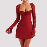 Y2K  Lace Long Sleeve Dress Fashion Sexy Corset Backless Lace Up Short Dresses Womens Clothing - Swefashionstore