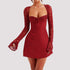 Y2K  Lace Long Sleeve Dress Fashion Sexy Corset Backless Lace Up Short Dresses Womens Clothing - Swefashionstore