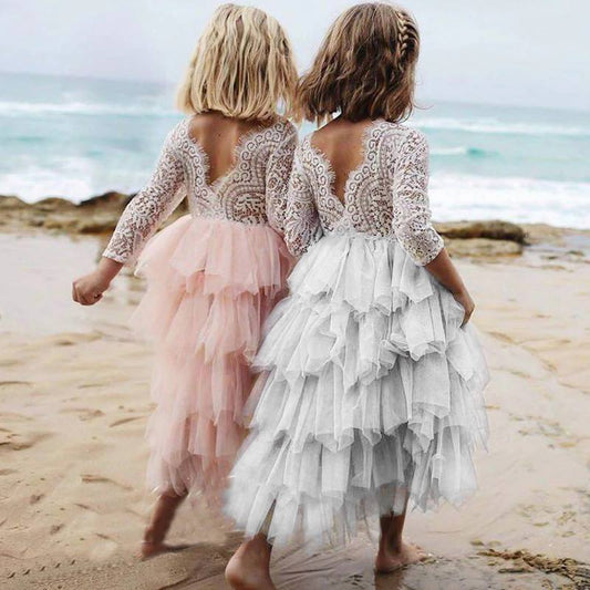 EXPLOSIONS Hollow Children's Skirt LACE Long-sleeved Dress