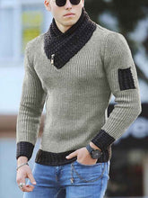 Independent Station Casual Slim Knit Pullover Sweater for Men with Scarf Collar Long Sleeves