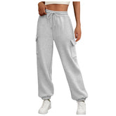 Casual Side Pocket Elastic Waist Solid Color Straight-leg Pants - Swefashionstore