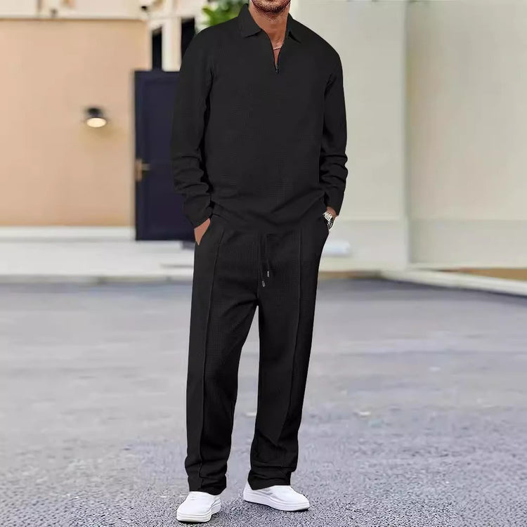 Lapel Long-sleeve Zipper Trousers Casual Suit - Swefashionstore