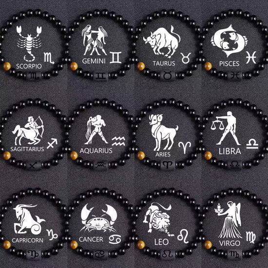 Twelve Constellation Black Glass Tiger-eye Bracelet - Swefashionstore