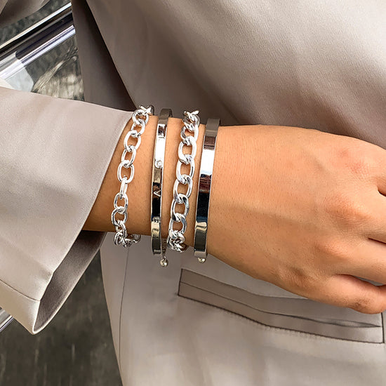 Simple And Smooth C-shaped Hollow Chain Bracelet Set - Swefashionstore