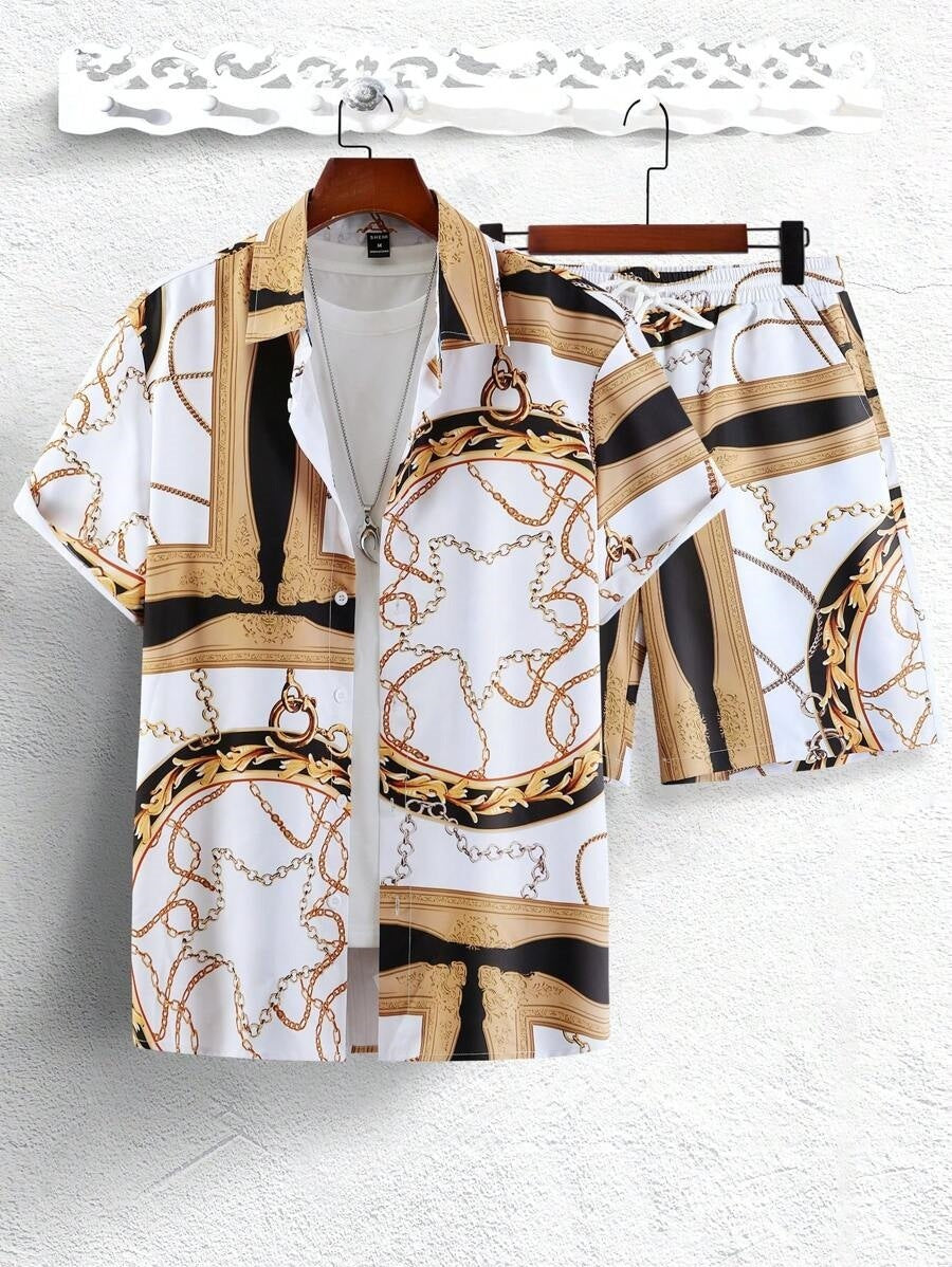 GOLD FASHION Chain 3D Digital Printing Shirt Shorts Suit - Swefashionstore