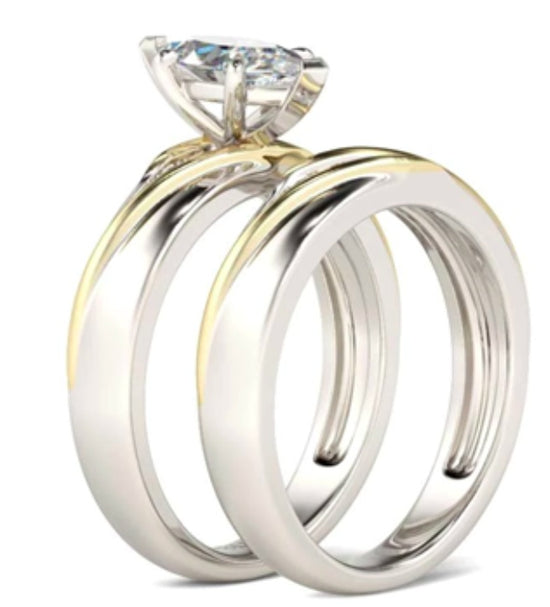 925 Sterling Silver Princess Cut White CZ Bridal Engagement Wedding Ring Set - Swefashionstore