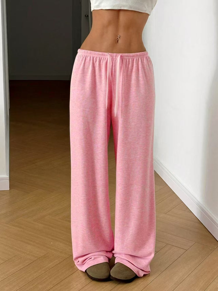 Trousers Elastic Waistband Lace-up Wide-leg Casual Pants - Swefashionstore