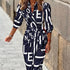 Fashion Printed Shirt Dress With Belt Slim Fit Three-quarter Sleeve Lapel Dress For Women Clothing - Swefashionstore