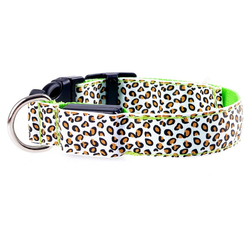 LED-Hundehalsband, Sicherheits-Halsband aus Nylon mit verstellbarem Leopardenmuster
