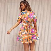 V-Neck Lantern-sleeve Dress - Swefashionstore