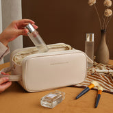 Three-layer Double Zipper U-shaped Design Cosmetic Bag Fashion High Capacity Make Up Bags Portable Pu Leather Storage Bag For Skin Care Products - Swefashionstore