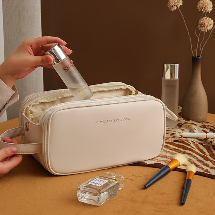 Three-layer Double Zipper U-shaped Design Cosmetic Bag Fashion High Capacity Make Up Bags Portable Pu Leather Storage Bag For Skin Care Products - Swefashionstore