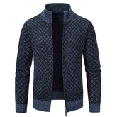 Thickened Plaid Print Cardigan Jacket for Men - Slim Fit Zipper Stand Collar Sweater for Winter Casual Wear