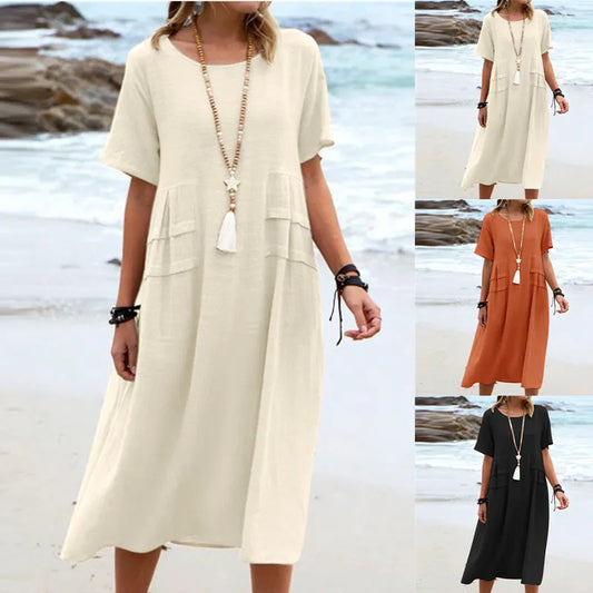 Damen Sommer Lockeres Lässiges MIDI-Kleid
