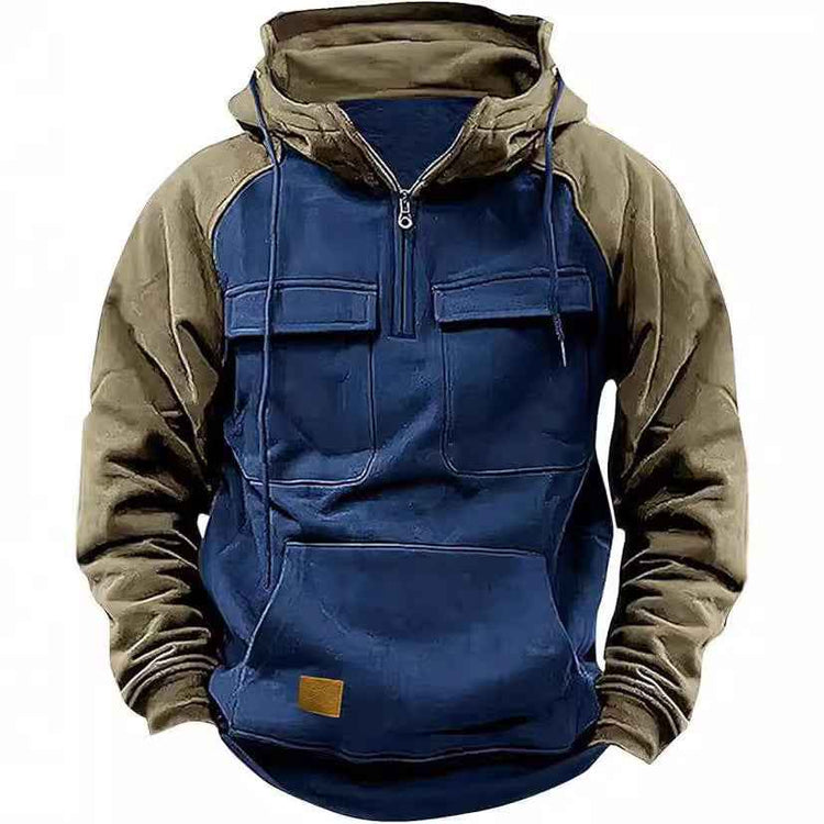 Fall Winter Retro Cargo Hoodies Men&