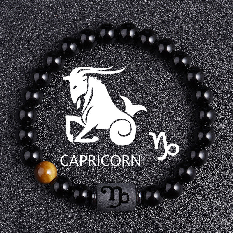 Armband aus schwarzem Glas mit Tigerauge der zwölf Sternbilder