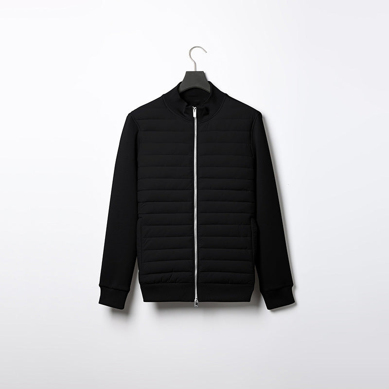 Lightweight Stand Collar Coat For Men Fashion Stitching Knitted Jacket Winter Outwear - Swefashionstore