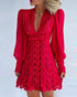 White Elegant Dresses Elegant V-Neck Lace Dress With Long Puff Sleeve - Swefashionstore