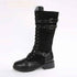 Round Toe Rivet Boots with Belt Buckle and Square Heel