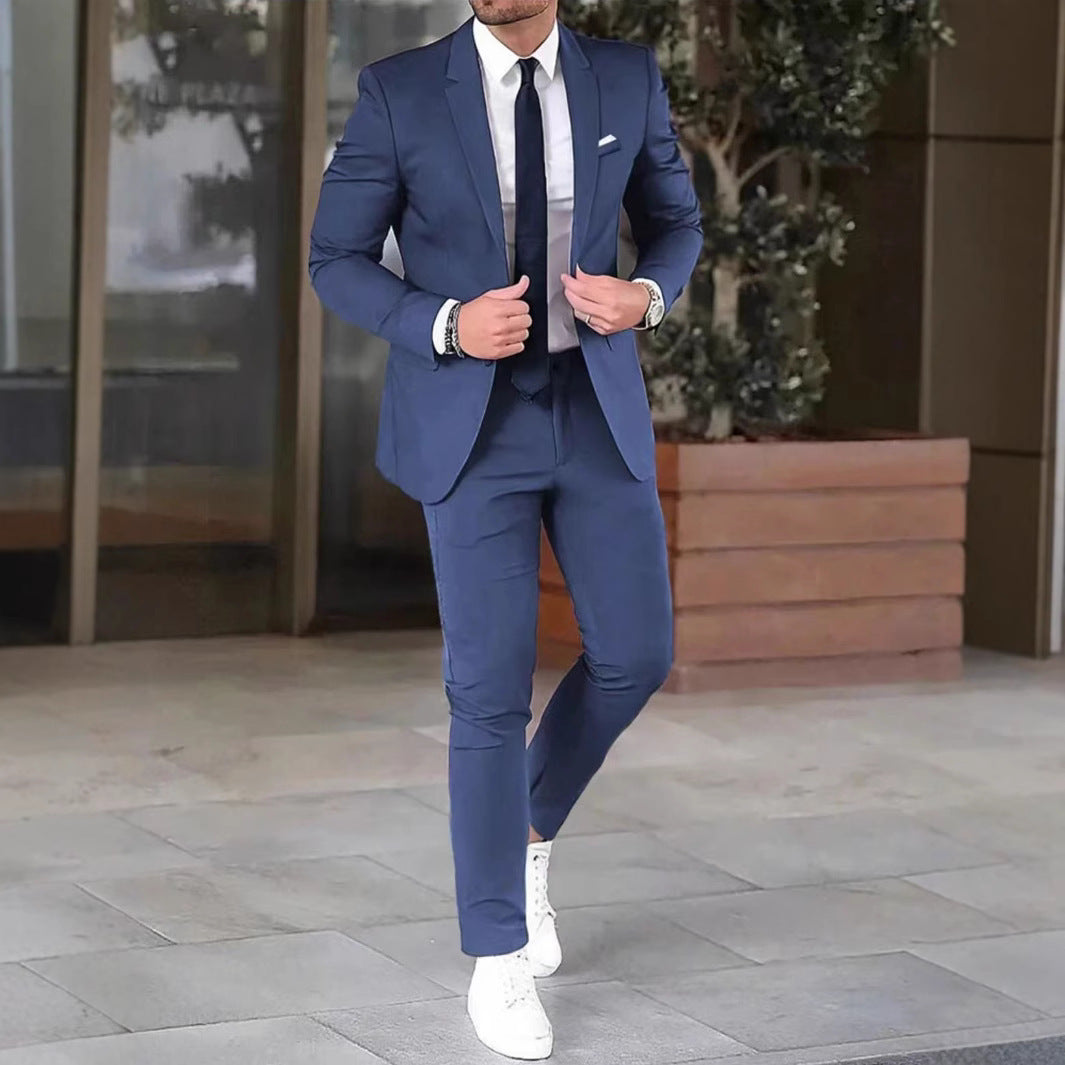 Two-piece Solid Color Slim-fit Coat Suit Pants - Swefashionstore