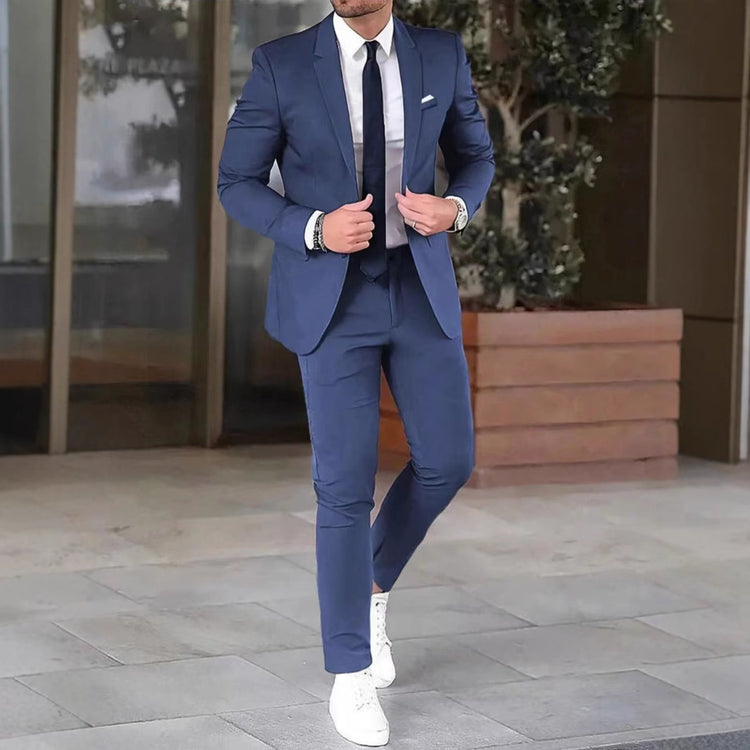Two-piece Solid Color Slim-fit Coat Suit Pants - Swefashionstore