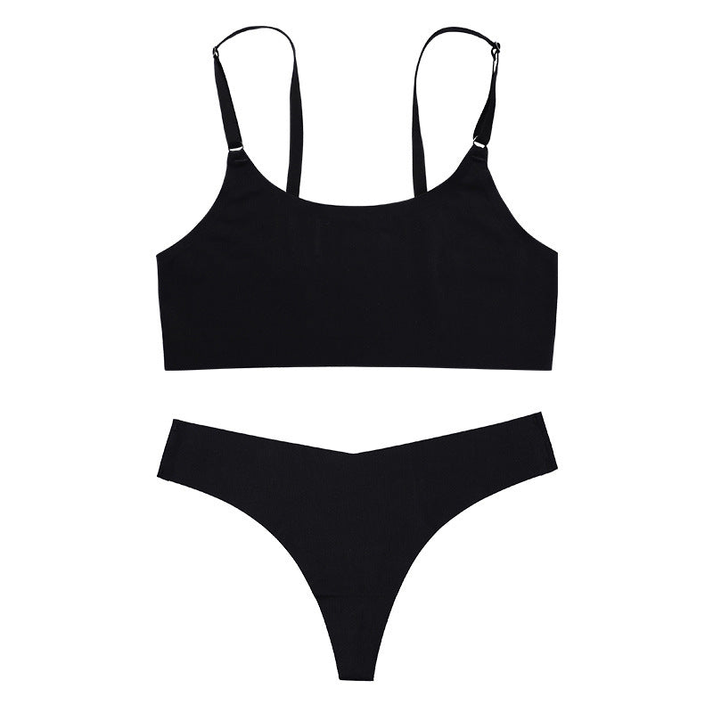 Women Seamless Bra Set Thong Low Waist Panties Wire Free Bra Female Underwear Set - Swefashionstore