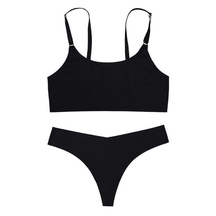 Women Seamless Bra Set Thong Low Waist Panties Wire Free Bra Female Underwear Set - Swefashionstore