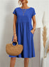 Summer Short-sleeved Dress With Pockets Fashion Solid Round Neck A-line Dresses For Women Clothing - Swefashionstore